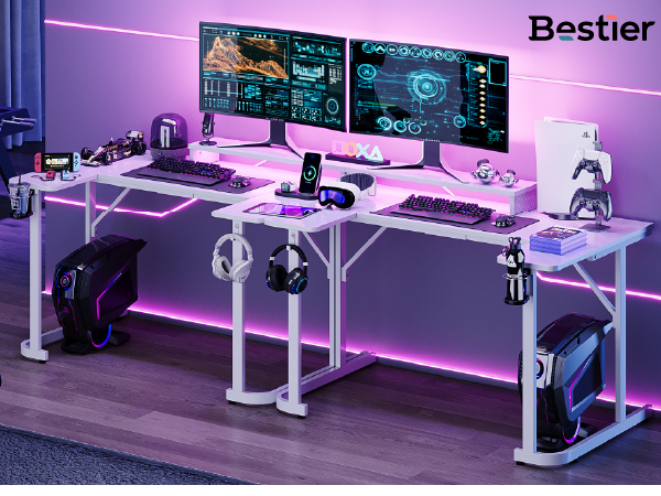 Bestier ゲーミングデスク 幅130cm×奥行80cm LEDライト付き Amazon | Bestier ゲーミングテーブル パソコンデスク 幅130cm