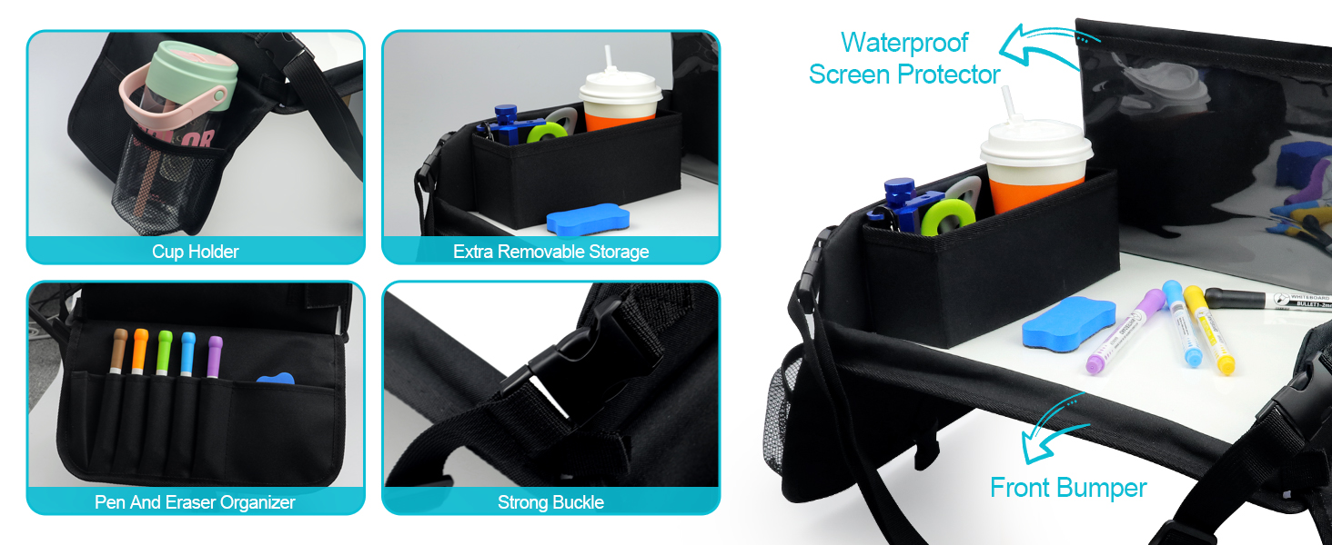 Kids Travel Tray for Toddlers Car Seat Tray with Coloring Sheet & 4 Crayons