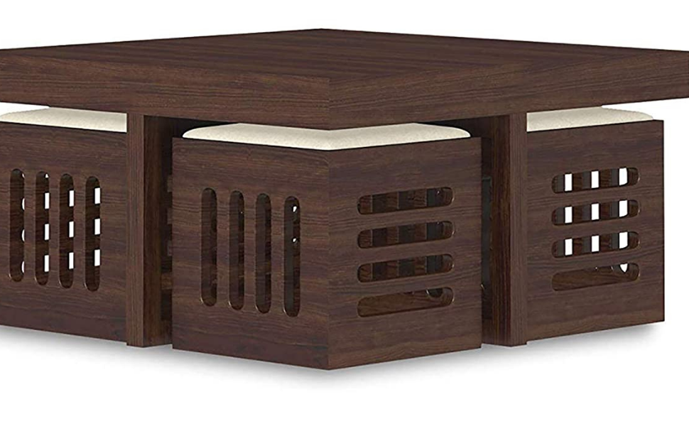 Jyoti Furniture Wooden Center Coffee Table with 4 Stools for Living