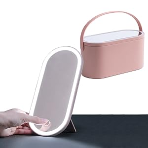 makeup organizer box with mirror and lights