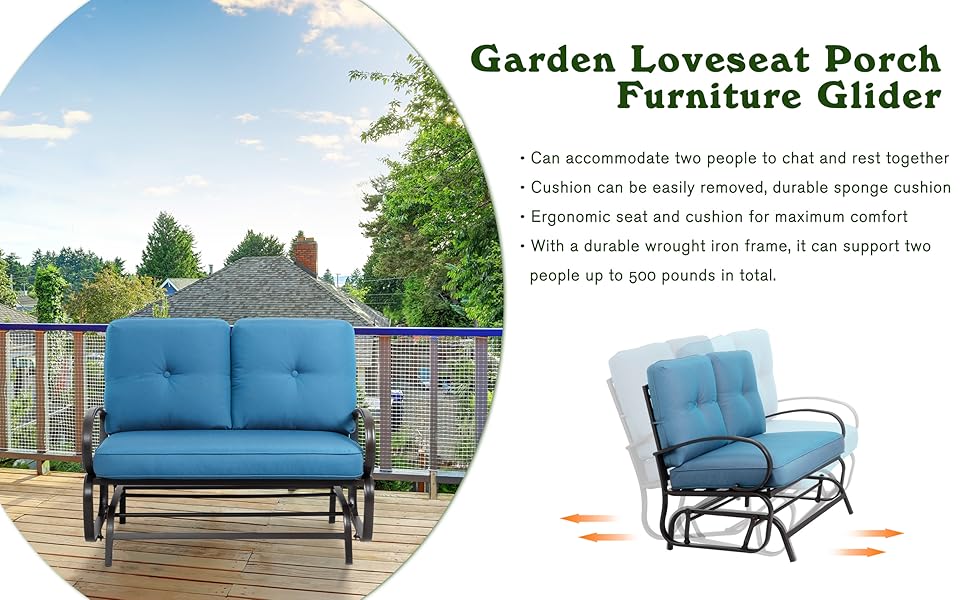 JY QAQA Outdoor Patio Metal Glider Rocking Bench, Garden