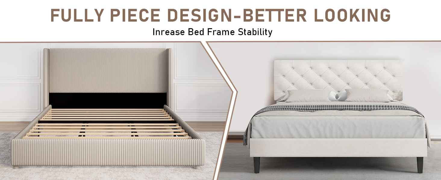 CHABUILDREARK King Size Bed Frame, Upholstered Bed Frame