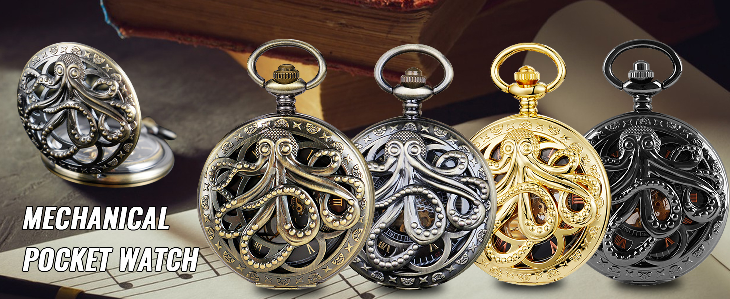 With Chain Antique Hand Winding Chain Clock Steampunk Pocket