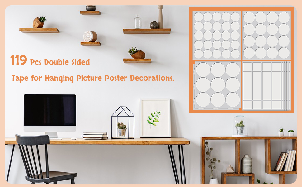 119 Pcs Double Sided Tape for Walls Hanging Picture Poster