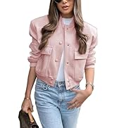 Lumister Women's Fashion Cropped Button Down Lightweight Cropped Bomber Jacket Varsity Shacket wi...