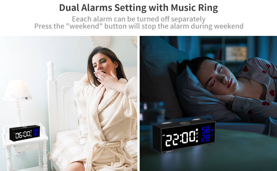 ALANAS Digital Alarm Clocks with Temperature and Humidity