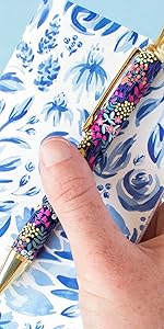 Floral dots planner pen with mini blue floral notebook