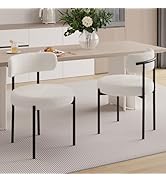Hawthyhome Dining Room Chairs Set of 2 Round Boucle Dining Room Chairs with Curved Backrest for D...