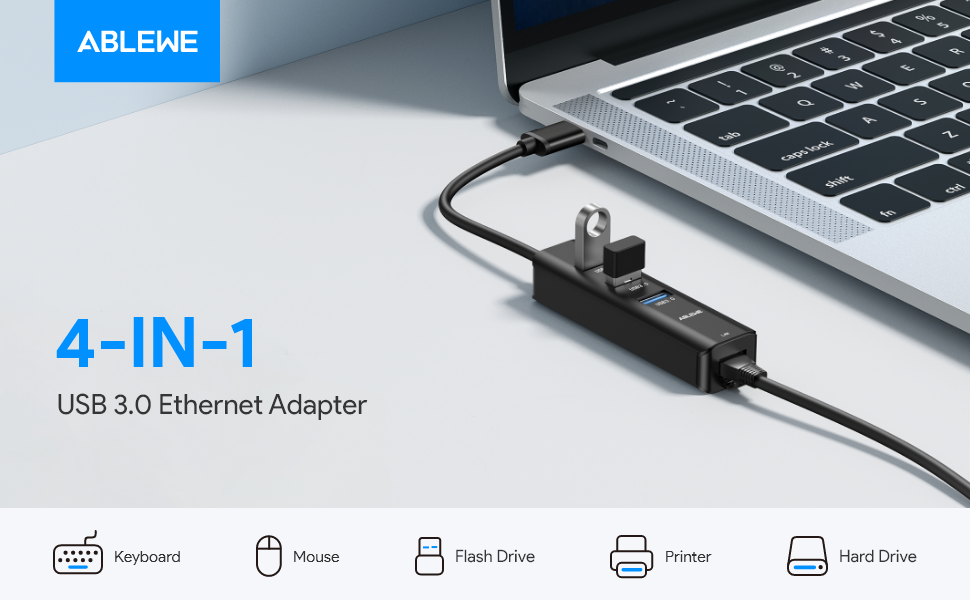 USB to Adapter, ABLEWE 3 Ports USB 3.0 Hub with