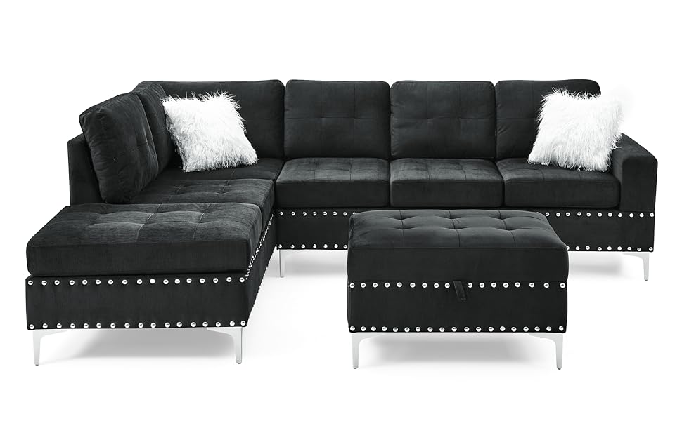 Couch with Storage Ottoman Set, YOGLAD Sectional 5Seater