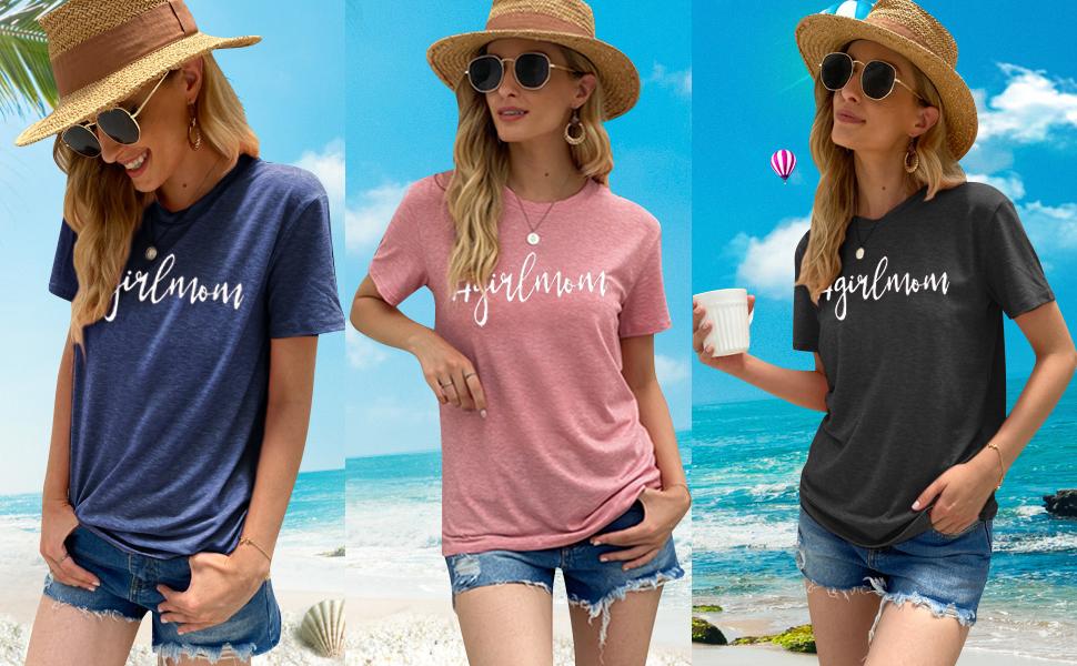 Girl Mom T Shirt for Women Mom Shirts Letter Printing Casual Mama Tee Tops