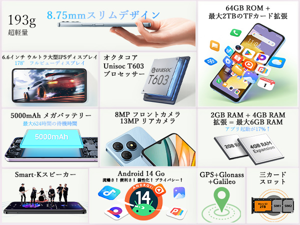 Amazon | 【2023新登場】OSCAL C70 Android 12 SIMフリー スマホ
