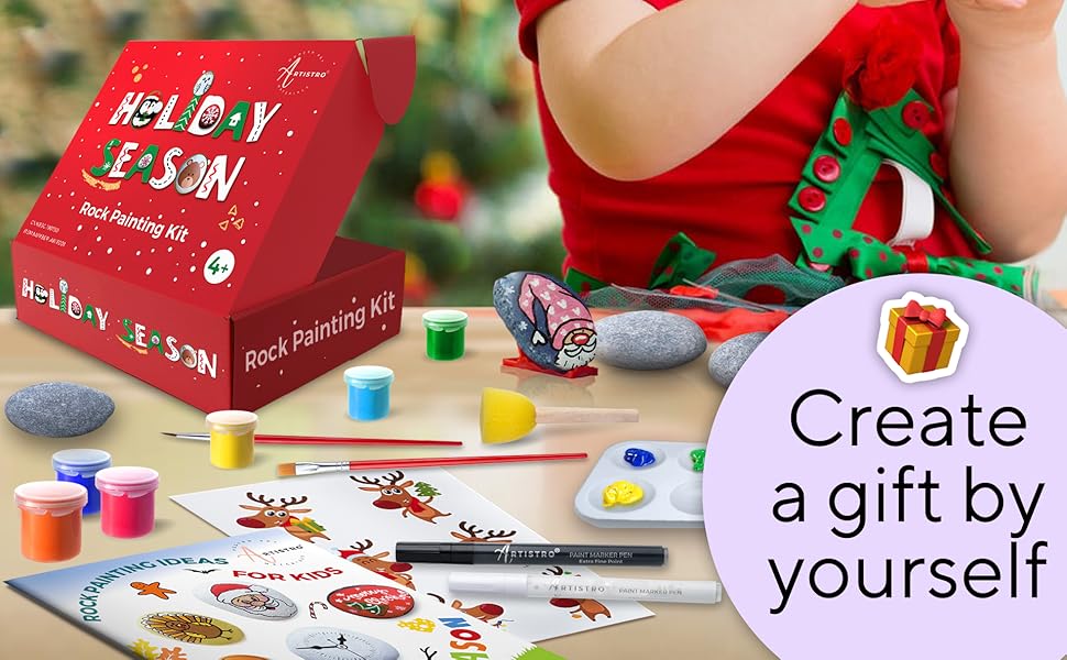 Rock Painting Kit, Rock Art Painting Supplies with 10 Smooth Rocks for