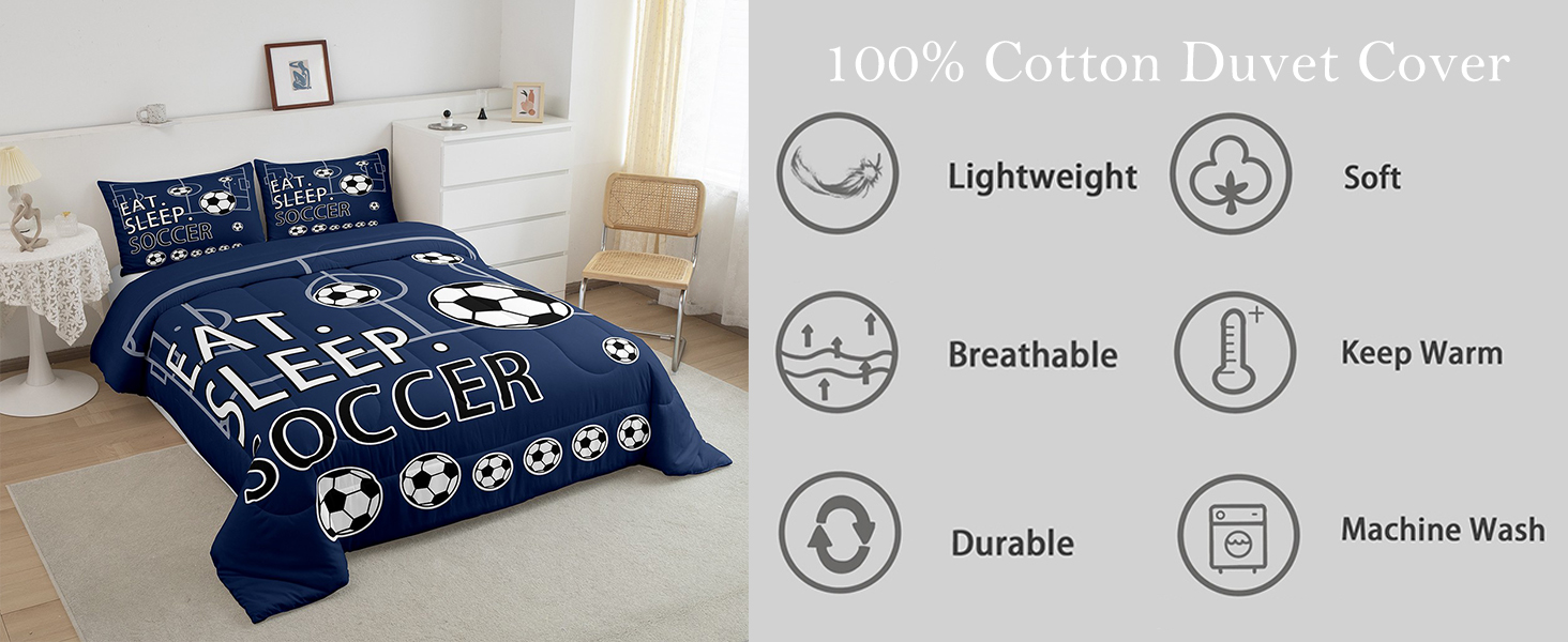 Feelyou Soccer 100 Cotton Duvet Cover Football Bedding Set