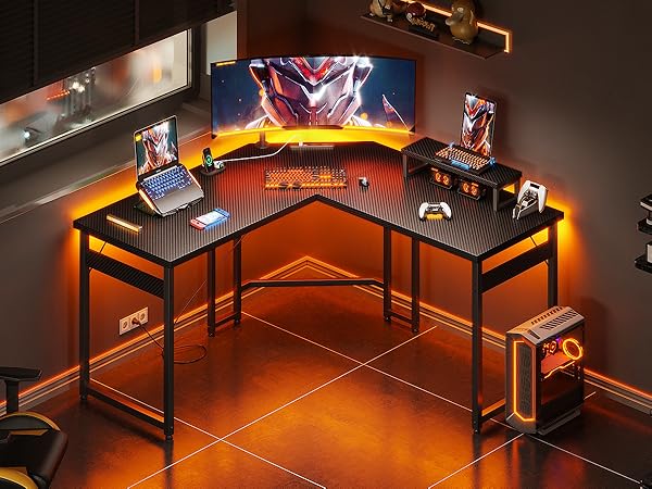 AODK ゲーミングデスク パソコンデスク ラック&コンセント付き 幅100cm Amazon | AODK ゲーミングデスク パソコンデスク ラック
