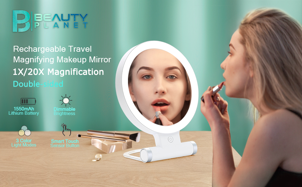 B Beauty Magnifying Mirror with Light 20X/1X,Double Sided