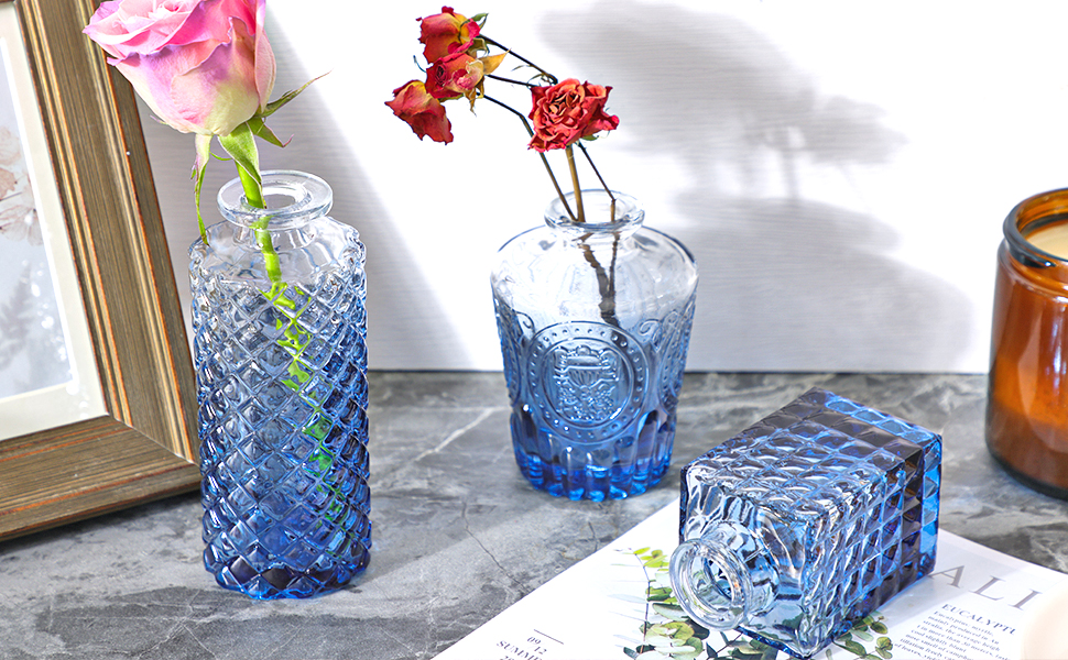 Amazon.com: Fixwal 36 Blue Bud Vases Glass Bud Vase Set