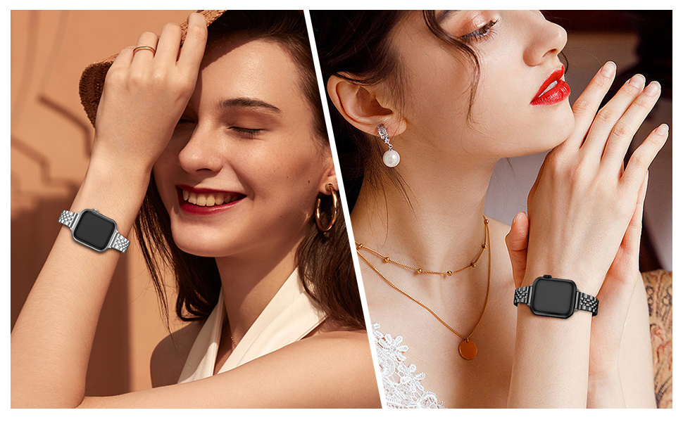 Hallsen Stainless Steel Slim Band Suitable for Apple Watch