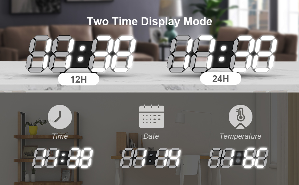 LED Digital Desktop Clock 3D Small Alarm Clock Black 25.2cm With Remote