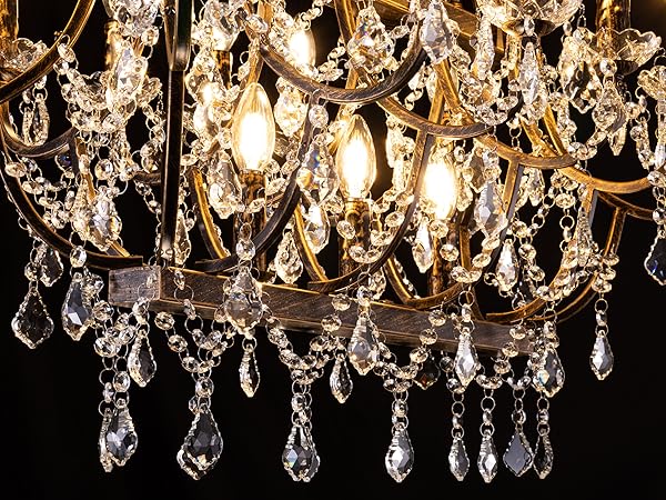 TOCHIC Crystal Chandelier, 15 Lights Farmhouse K9 Crystal Candle