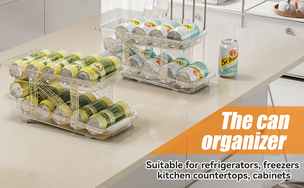 2 Pack Clear Soda Can Organizer of Adjustable Width Soda