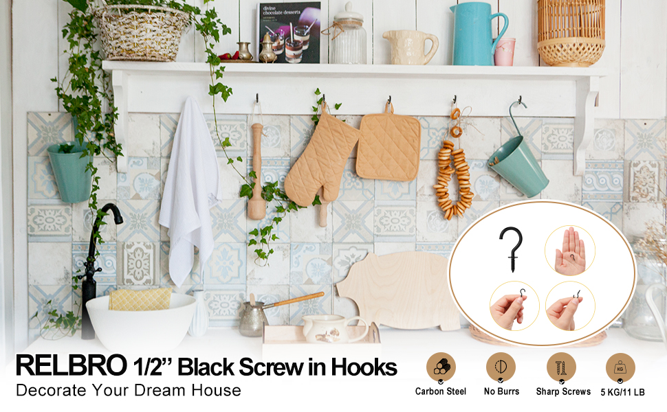 100 Pcs Small Screw Hooks, RELBRO 1/2 Inch Black Mini Screw in Jewelry