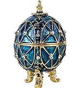YU FENG Blue Faberge Egg Ornaments Collectible,Hand-Painted Easter Egg Crystal Jeweled Trinket Je...