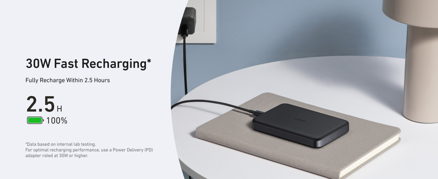 Wireless charging pad on table. Display shows 