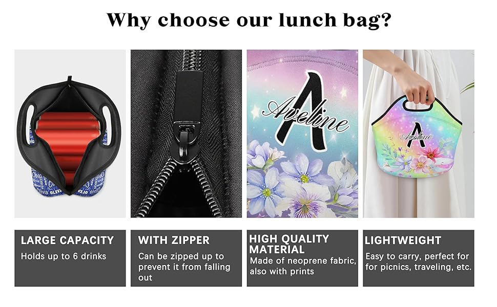 Hokotiba Customized Name Lunch Bag, Personalized Neoprene
