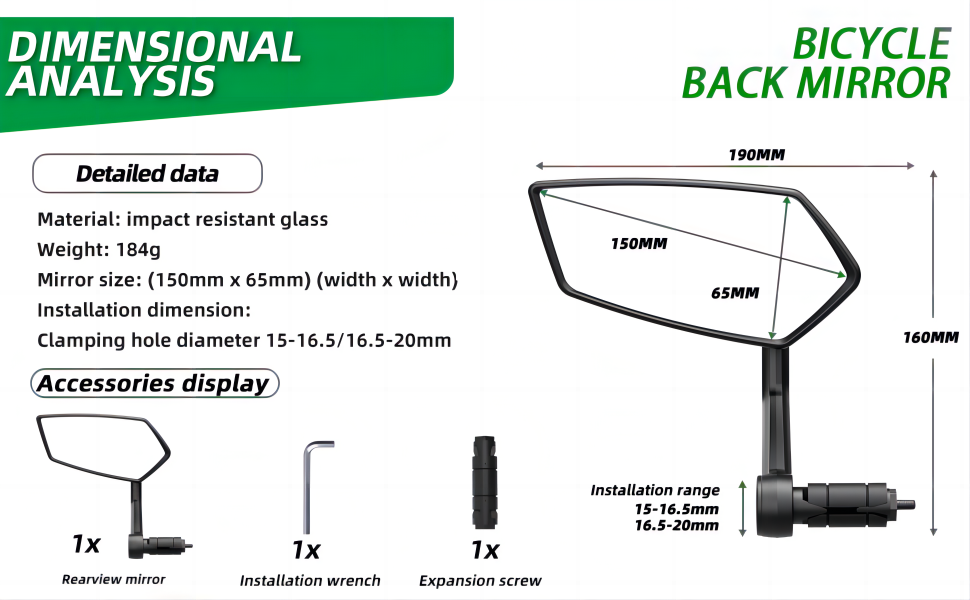 RBRL Bike Mirror Rotatable HD Safety Convex Bar End Bike Mirror