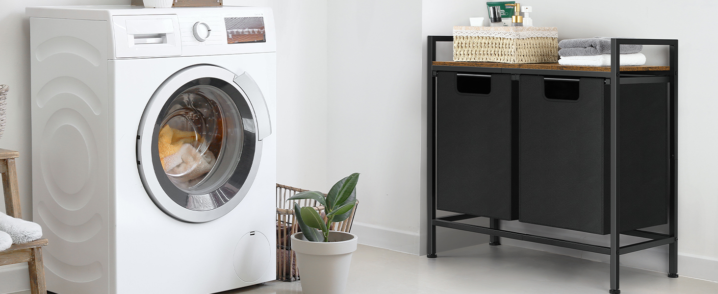 Laundry Hamper 2 Section Laundry Basket with Top Shelf and