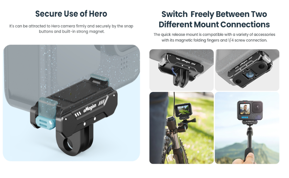 Magnetic Quick Release Mount for Gopro 8/9/10/11/12 mini max