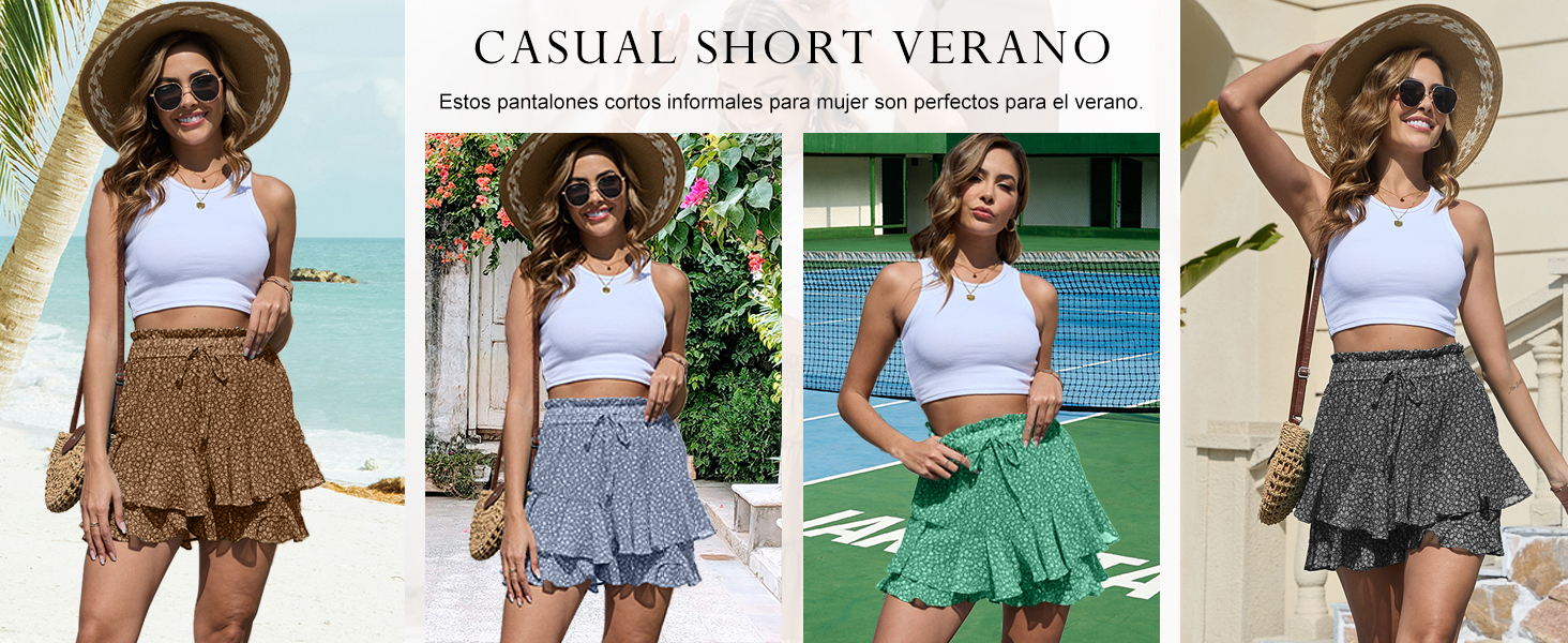 Pantalones Cortos Mujer Verano Volante Shorts