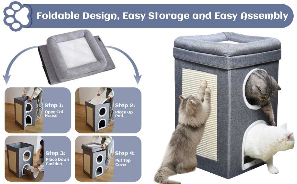 Cat House 2in1 Large Kitten Cave Foldable Pet Bed with Balcony and