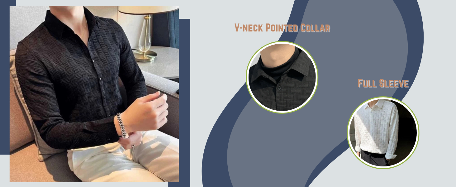 crochet shirt for men half full sleeve solid color cotton blend material round neck printed collar