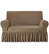 NICEEC Loveseat Cover Thick Plush 1-Piece Warm Khaki Slipcover for Loveseats Stretch Fluffy Couch...