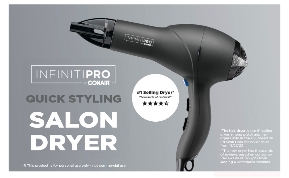 INFINITIPRO by CONAIR Hair Dryer with Diffuser Salon Performance AC Motor Blow