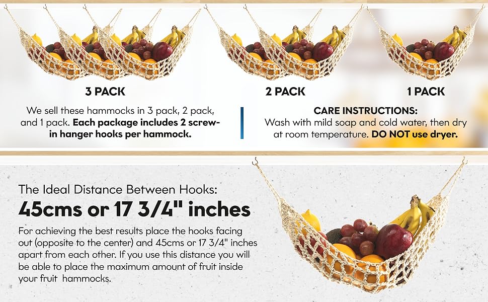 2 Pack Hanging Fruit Hammock 2 Handwoven Cotton Produce