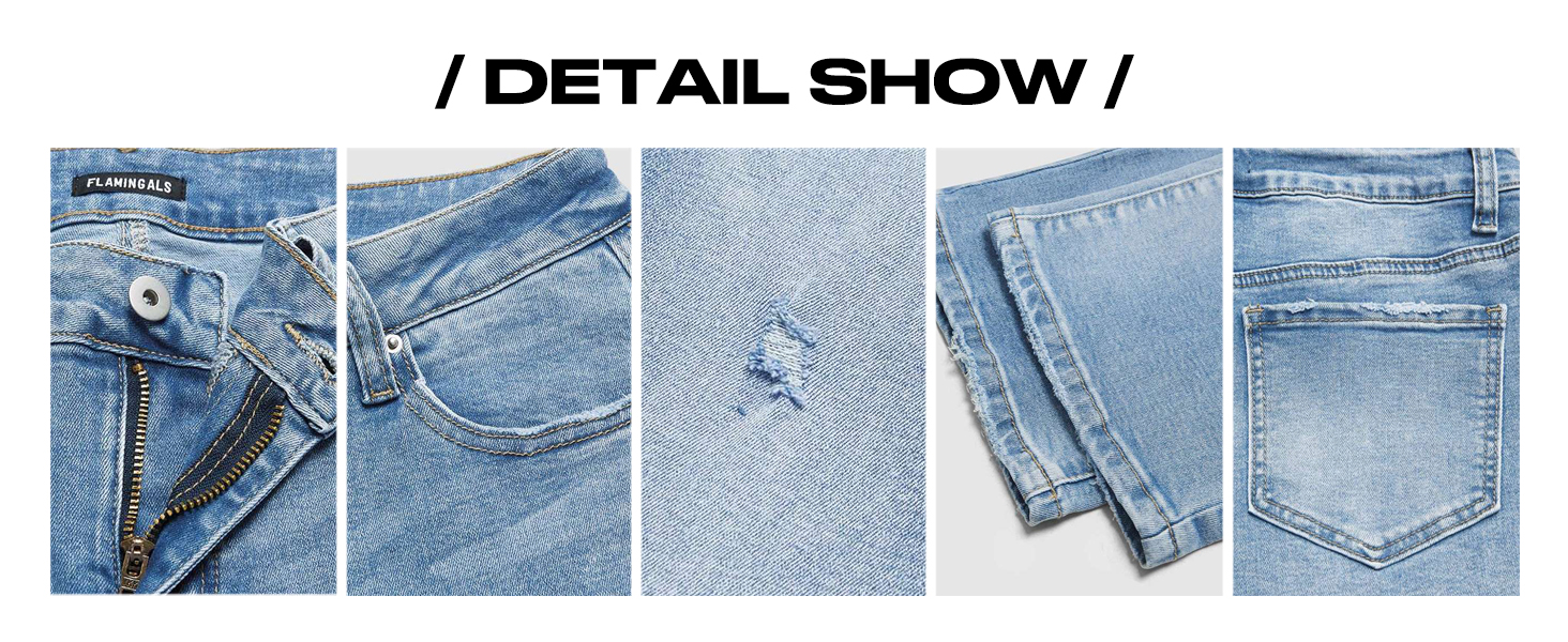 Flamingals High Waisted Raw Hem Straight Leg Cropped Jeans for Women