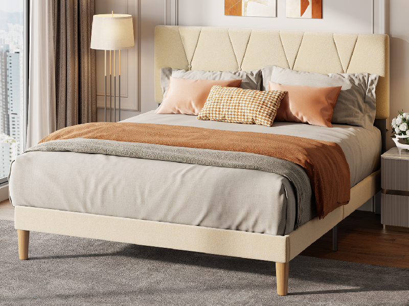 Gizoon Queen Bed Frame with Adjustable Velvet Headboard