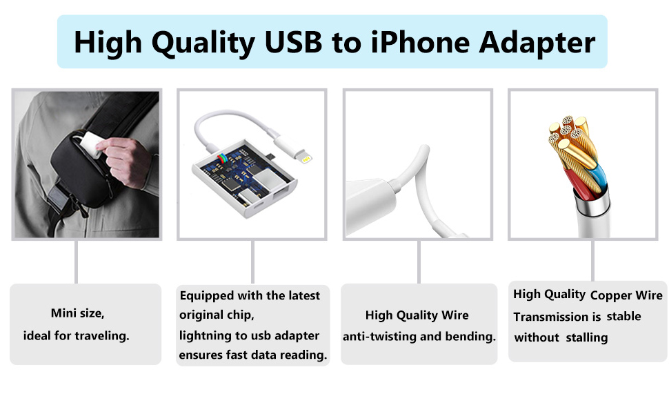 Lightning to USB Camera Adapter for iPhone with Charging