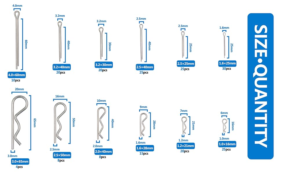BESTYCHAO 210 pcs Cotter Pin and R Clip Assortment Kit Split Cotter