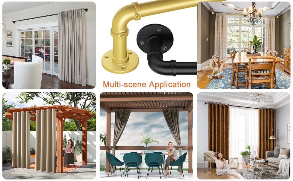 Black Industrial Curtain Rods for Windows 66 to 120