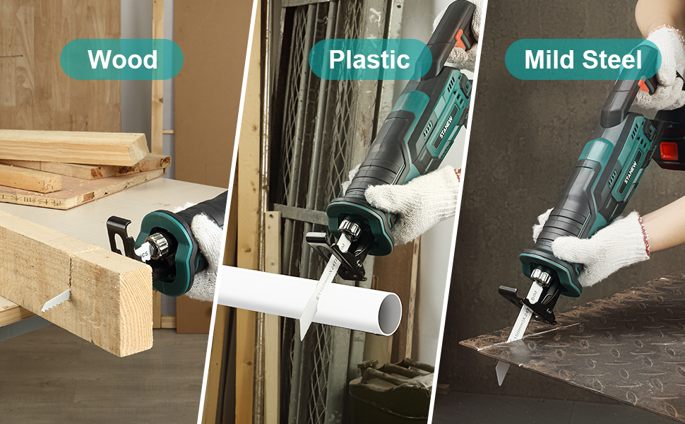 Scie Sabre Sans Fil, STANEW 18V Scie Sabre Avec 2,0Ah Batterie, Scie Electrique Vitesses Réglables 0-3000 SPM, Changement De Lame Sans Outil 18 Changement de lame sans outil