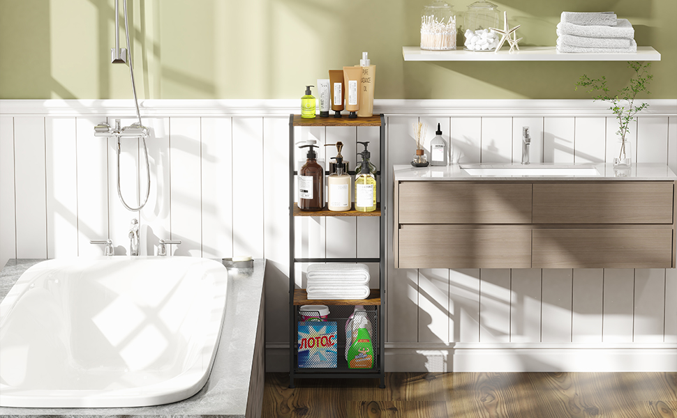 【送料無料】Iron × Wood 4D Shelf Amazon.com: 4-Tier Iron Wood Bathroom Storage Shelves