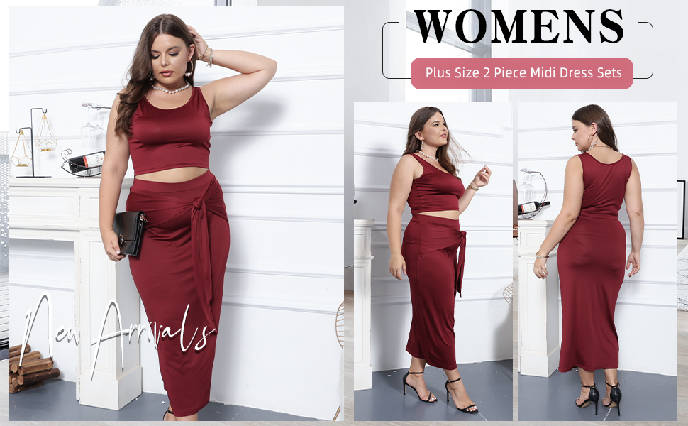 Plus Size 2 piece  Midi Dress Sets 1X-5X