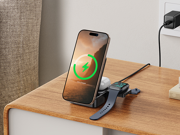 バッテリー/充電器 Apple - 3-in-1 travel charger with Magsafe Amazon.com: 3 in 1 Wireless Charging Station for Apple