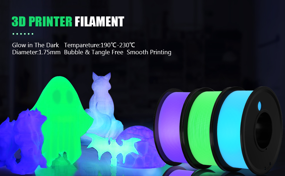 3D Printer Filament PLA Glow In The Dark 1.75mm 3-D Printing Materials 3 Colors 