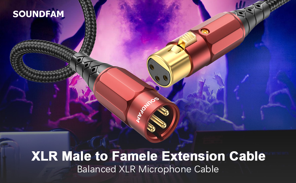 SOUNDFAM XLR Male to Female Microphone Cable 16 Feet, 24K Gold Plated