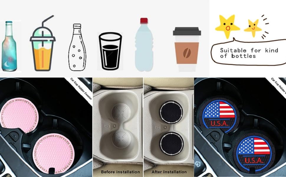 QinYing Bling car Cup Holder Coasters 2PCS Universal